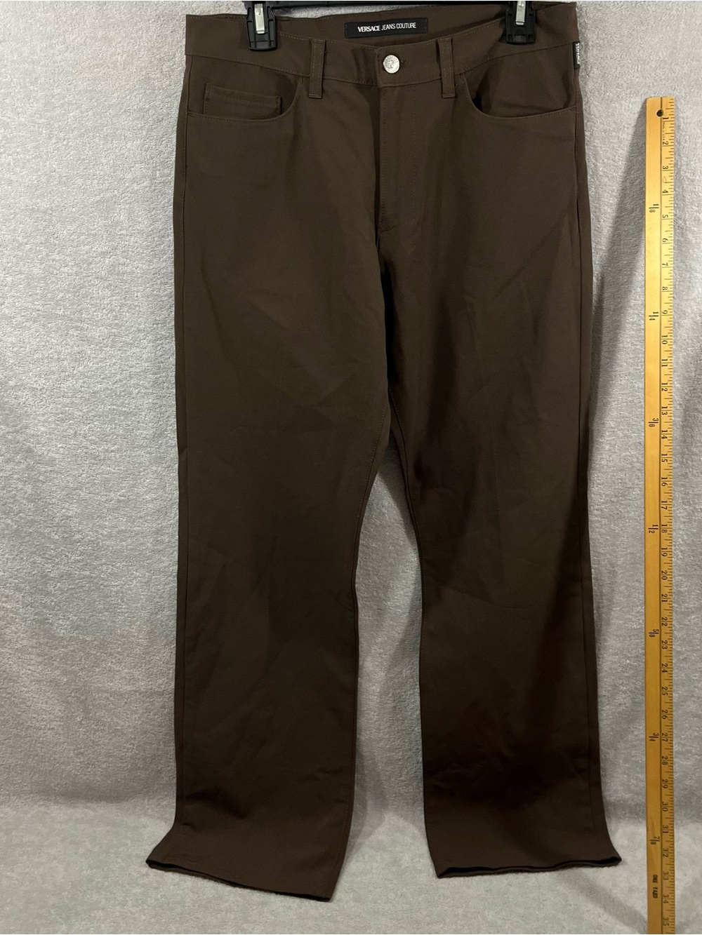 Versace Jeans Couture Brown Straight Leg Pants Medusa Button Designer Mens 33x32